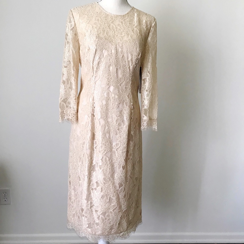 JS Collections Nude Lace Midi Dress